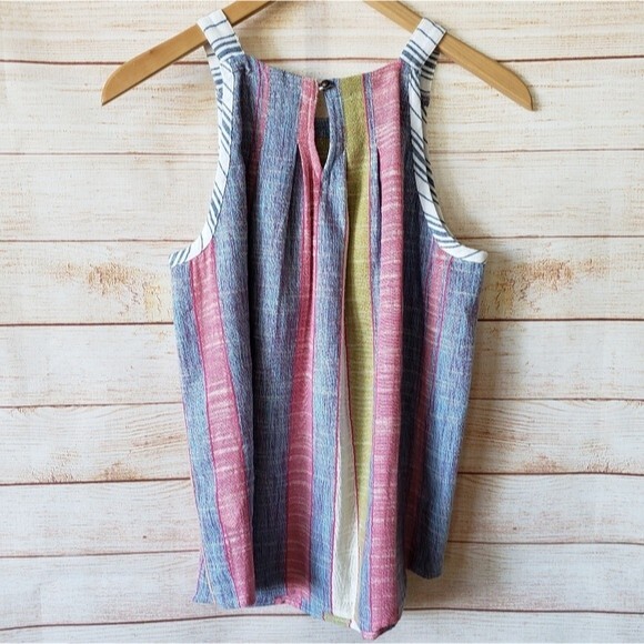 Anthropologie Krisha Striped Sleeveless Textured Cotton Blend Tank Top - Picture 6 of 10
